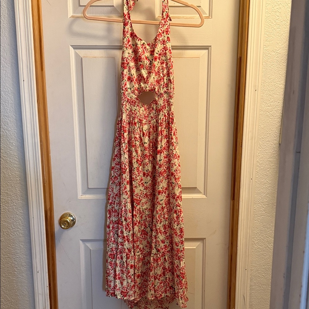 Source Unknown Floral Backless Dress - Red and White